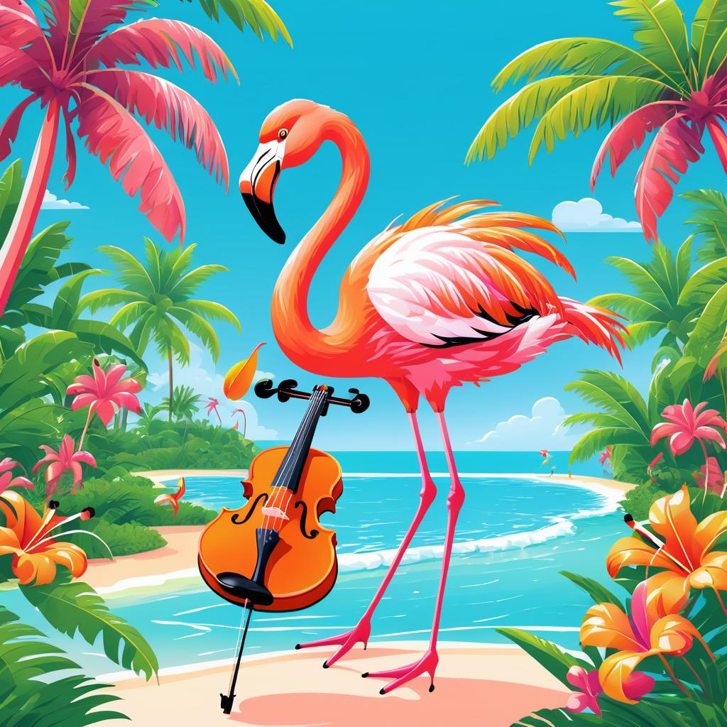 Flamingo Violinist in Tropical Paradise