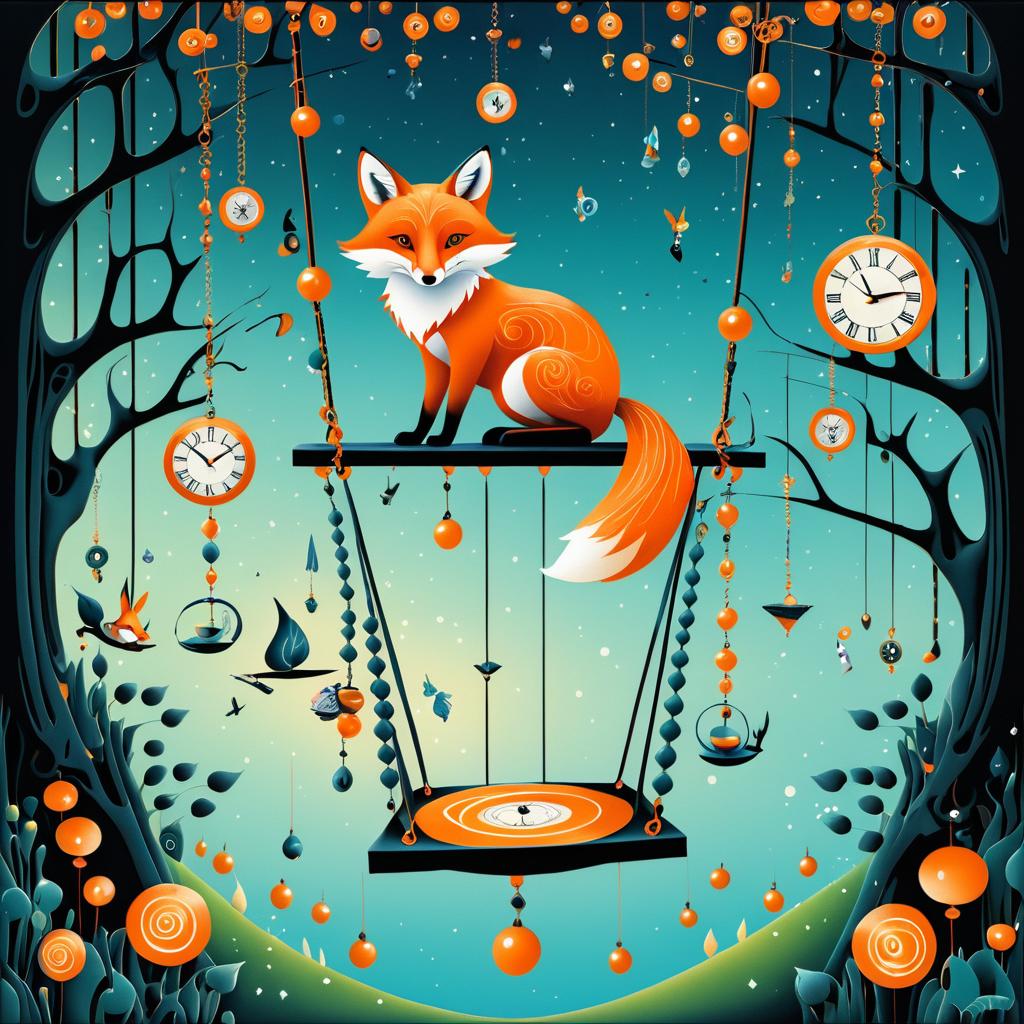 Whimsical Fox on a Surreal Swing