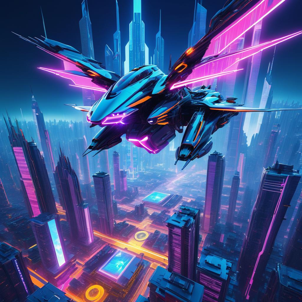 Futuristic Neon Metropolis with Robotic Dragon