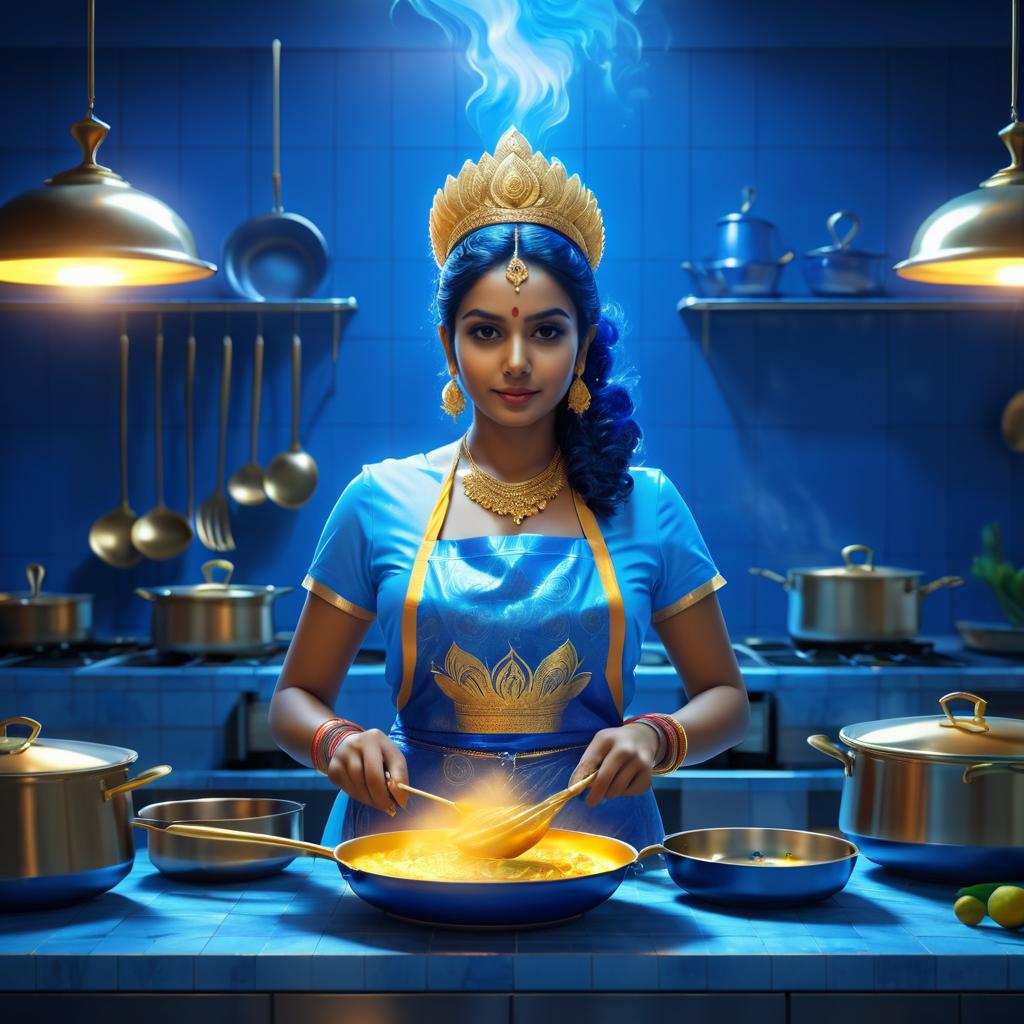 Vibrant Portrait of Lakshmi in Kitchen