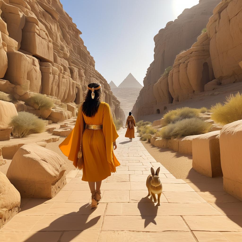 Traveler in Egyptian Attire in Canyon