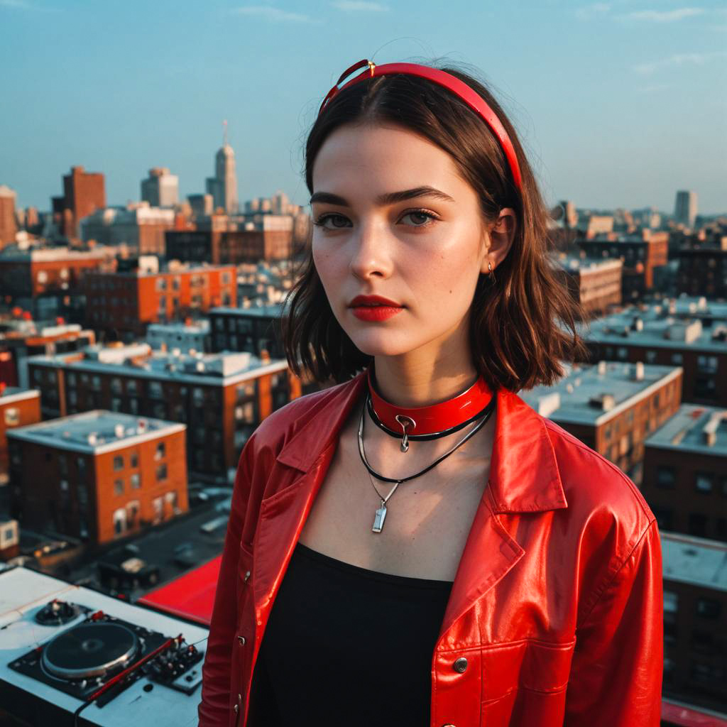 Young Woman at Rooftop Concert with Choker