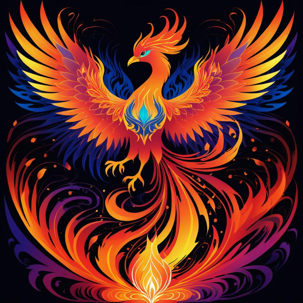 Vibrant Phoenix Rising from Flames Art