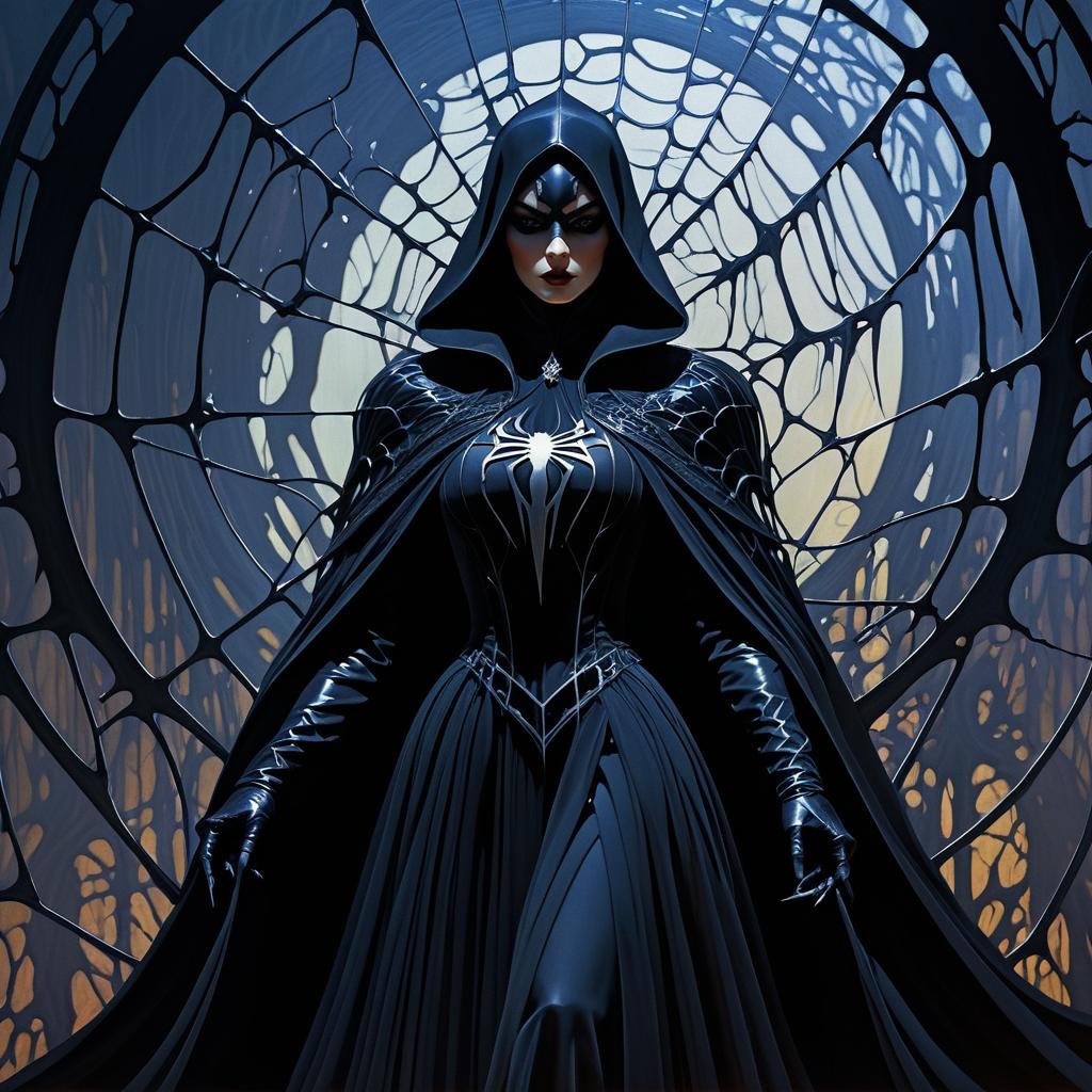 Elegant Gothic Shadowy Figure in Web