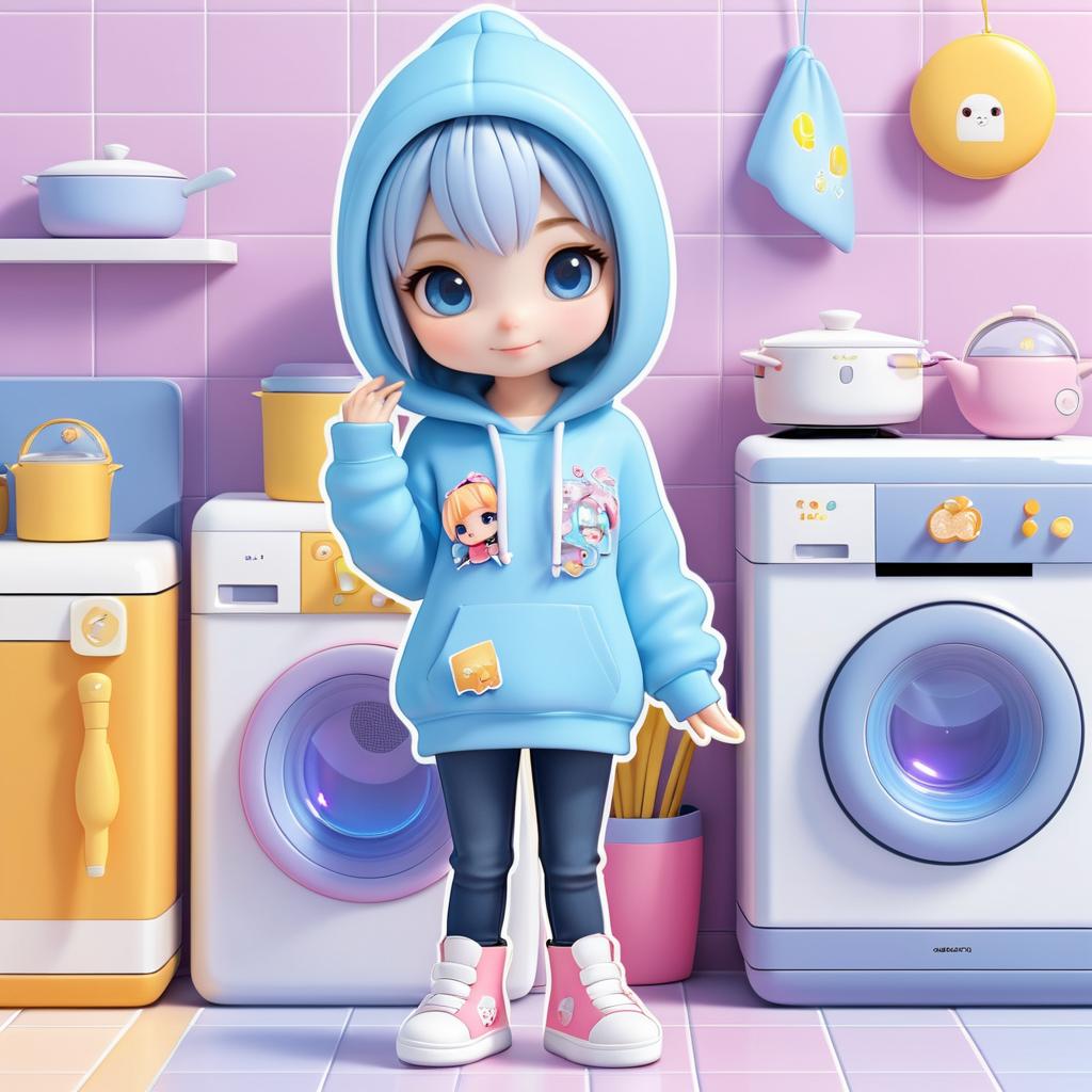 Cute Chibi Teenager Doing Chores