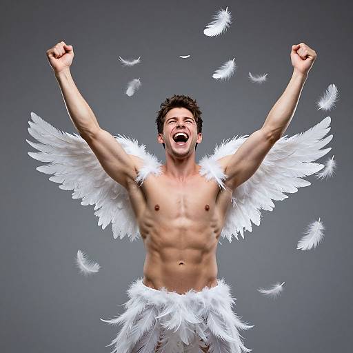 Triumphant Feathered Muscular Man