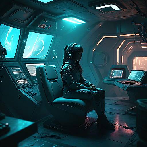 Futuristic Girl in Bioluminescent Bunker