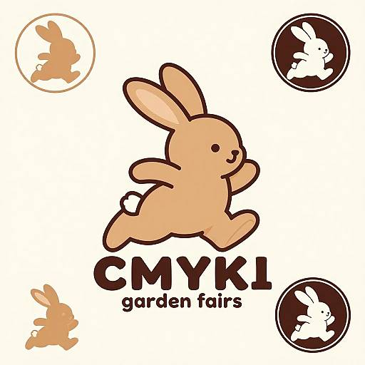 Digital logo: Cartoon orange bunny with black outline, 