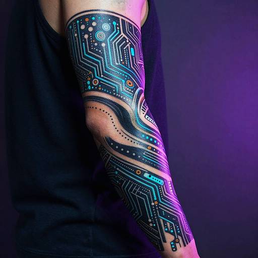 Cyberpunk Digital Tribal Sleeve Tattoo