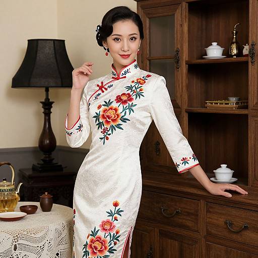 Elegant Woman in Floral Cheongsam