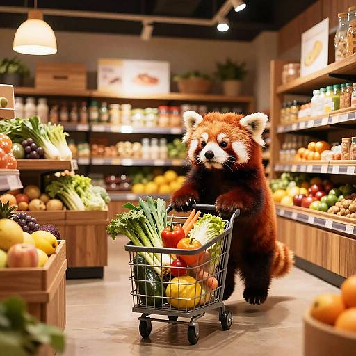 Adorable Red Panda Grocery Shopper