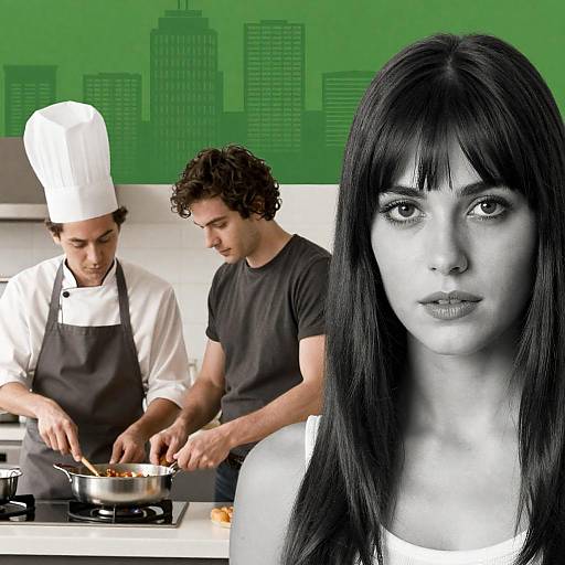 Movie Poster with Cooking Scene and Woman Portrait