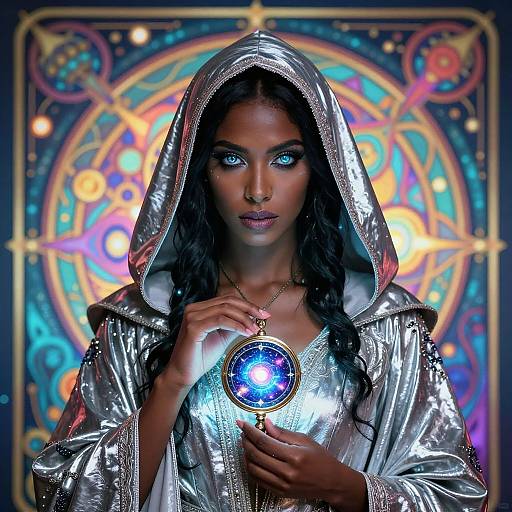 Mystical Dark Witch with Cosmic Amulet
