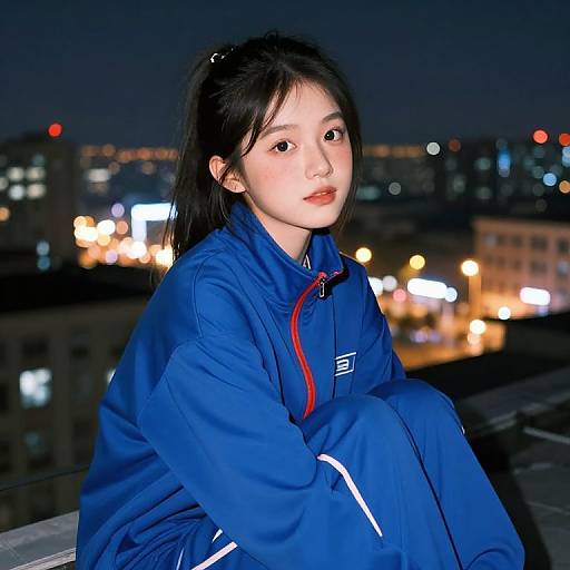 Teen Girl on Rooftop at Night