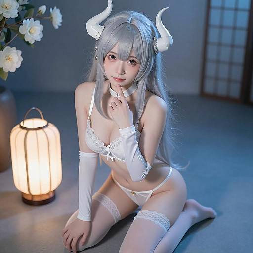 Silver-Haired Anime Girl in Lingerie