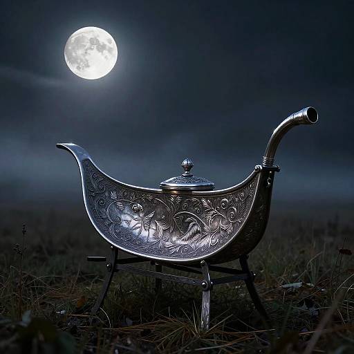 Gleaming Silver Sickle in Moonlight