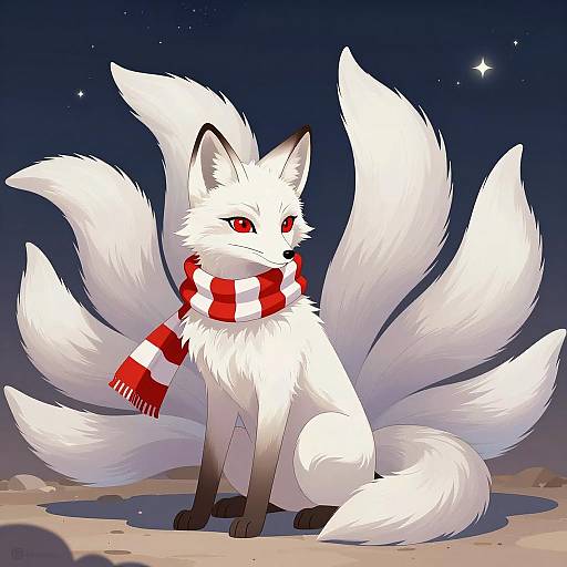 Nine-Tailed White Fox with Scarf