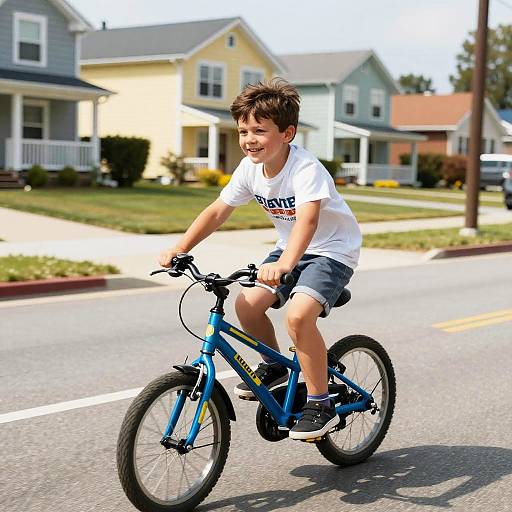 Joyful Child Biking on Summer Street