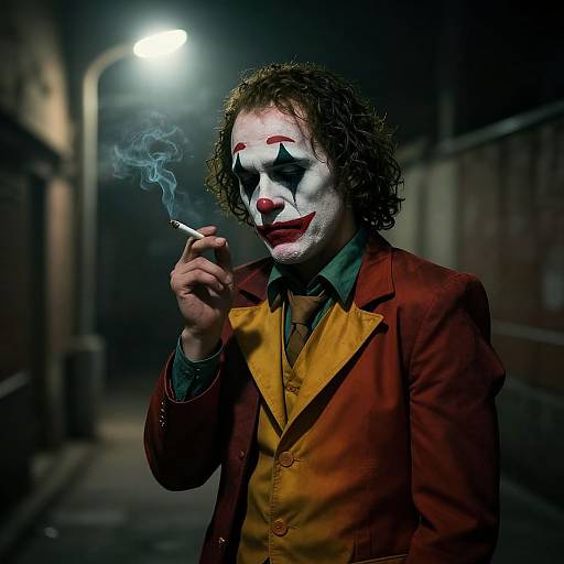 Melancholy Clown Under Street Lamp