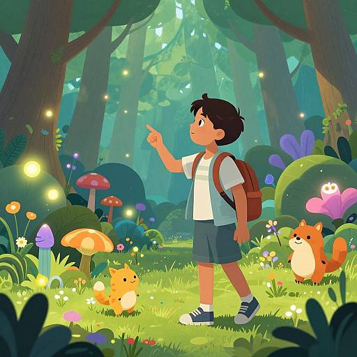 Curious Child in Magical Forest