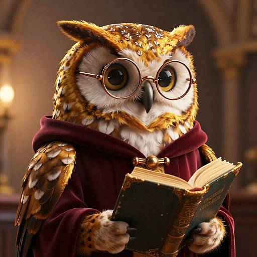 3D Rendered Scholarly Owl in Robe with Book