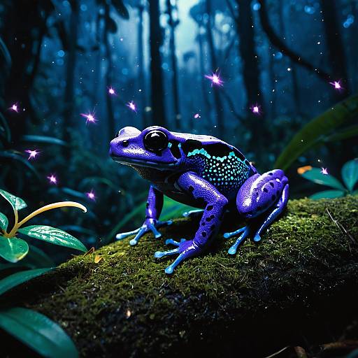 Purple Poison Dart Frog in Rainforest