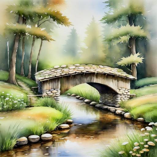Rustic Mushroom Bridge Over Tranquil Stream