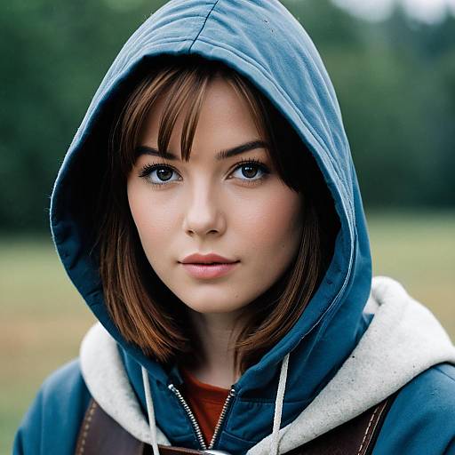 Young Woman in Blue Hoodie Outdoors