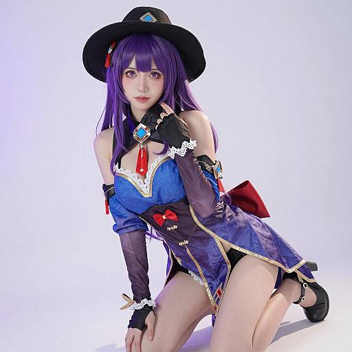 Seductive Purple-Haired Cosplay Portrait