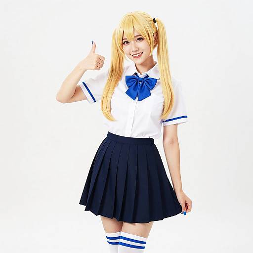 Smiling Blonde Schoolgirl with Thumbs Up