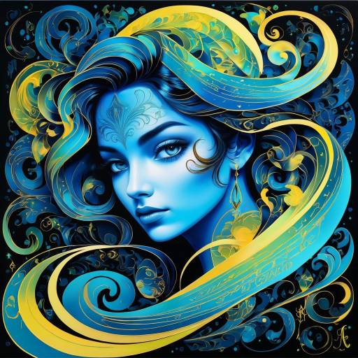 Abstract Blue and Gold Woman Portrait