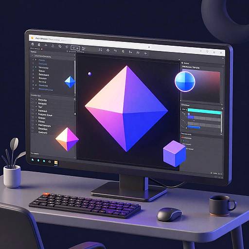 3D Modeling Interface with Floating Geometric Shapes