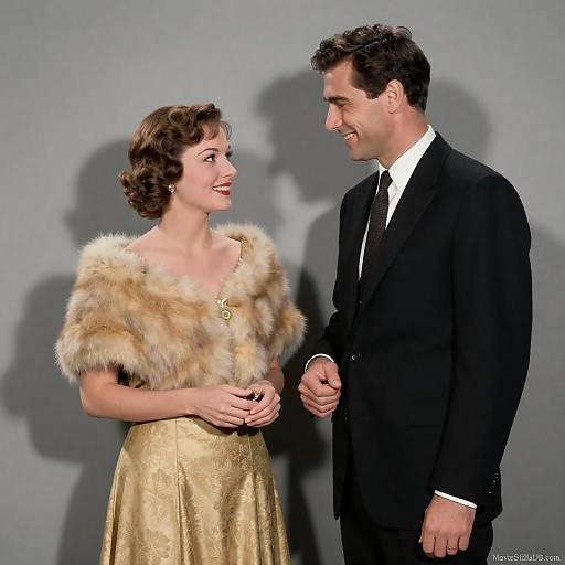 Classic Vintage Couple Against Gray Wall