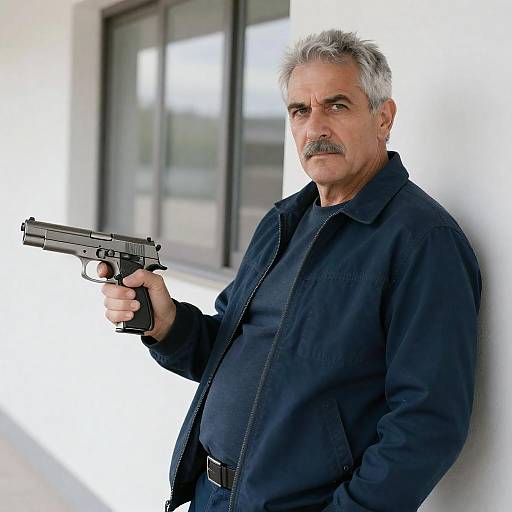 Intense Middle-Aged Man with Handgun