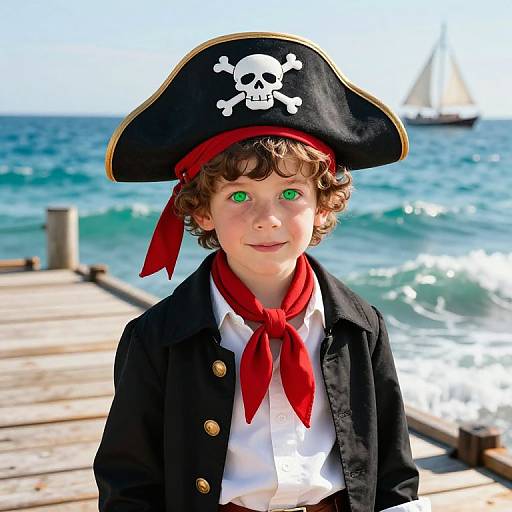 Adventurous Young Pirate Boy on Dock