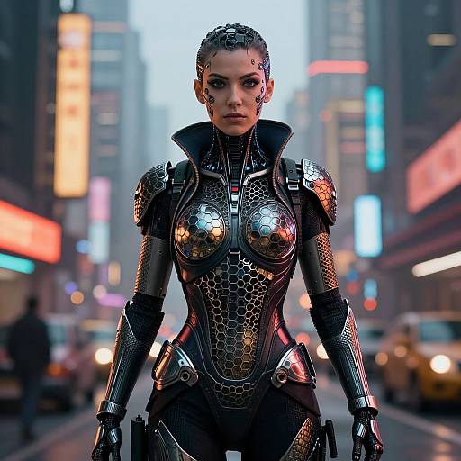 Cyberpunk Woman in Futuristic Cityscape