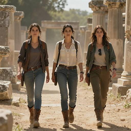 Brunette Explorer in Ancient Ruins