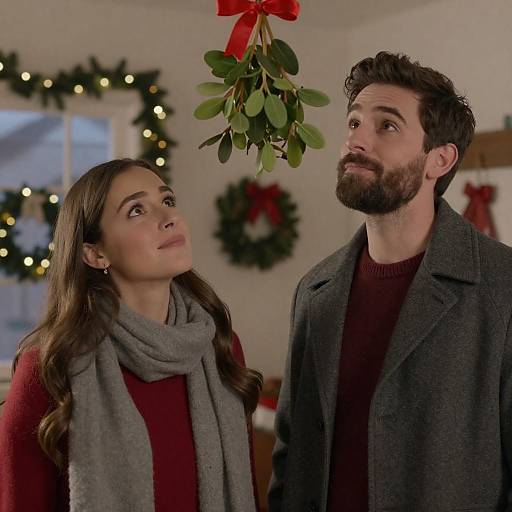 Couple Standing Under Mistletoe Indoors