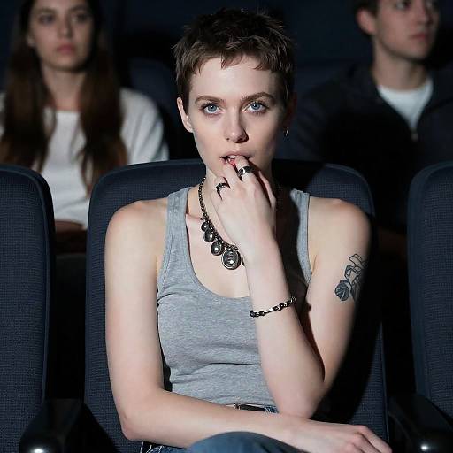 Pensive Woman in Dark Theater Setting