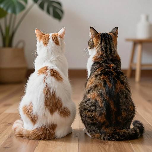 Two Cats Sitting Back to Back Indoors