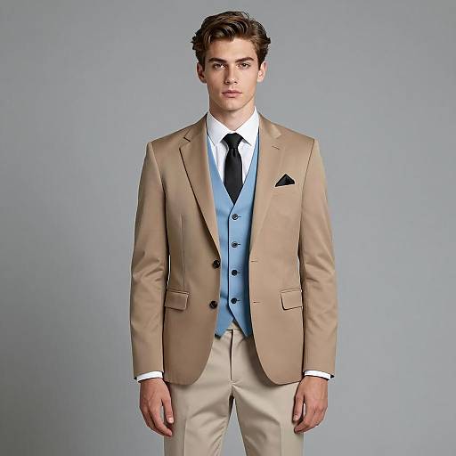Young Man in Formal Light Brown Suit