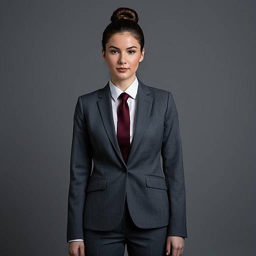 Young Woman in Gray Business Suit