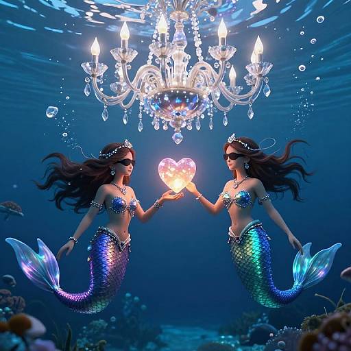 Mermaids with Lanterns Beneath Chandelier
