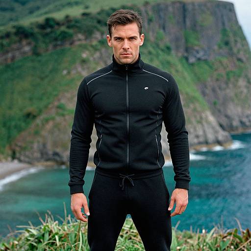 Athletic Man on Green Cliffs