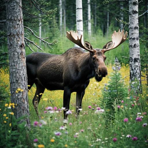 Moose Peeking in Forest Wildflowers Moose Peeking in Forest Wildflowers