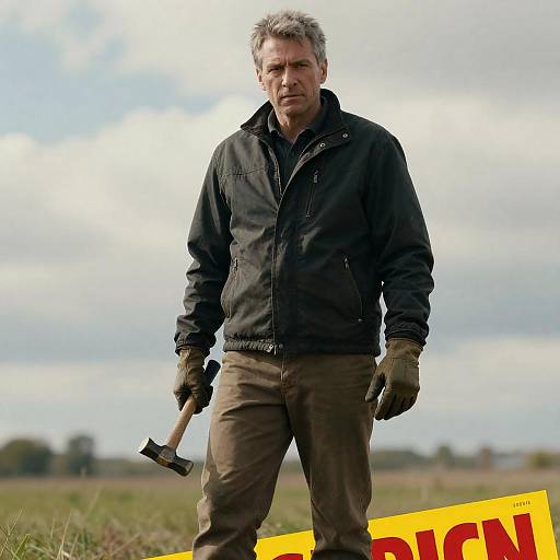 Determined Middle-Aged Man Holding Hammer