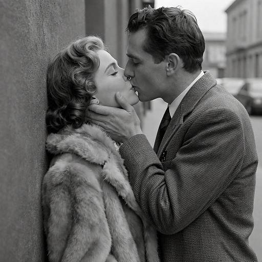 Black-and-White Romantic Western Movie Kiss