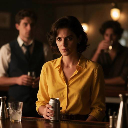 Moody Bar Scene with Intense Woman