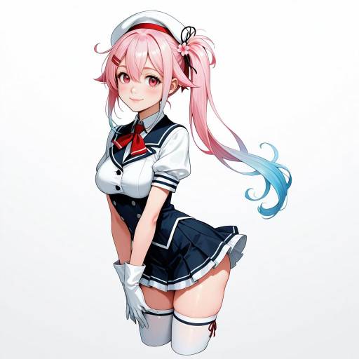Cute Girl with Pink Hair and Thighhighs