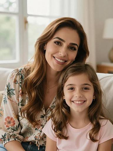 Smiling Mother and Preteen Close-Up Portrait